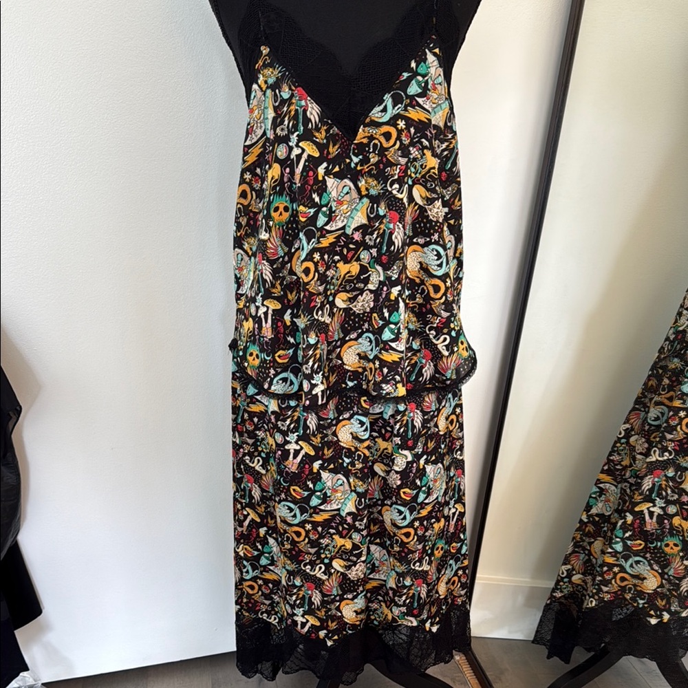 Zadig and Voltaire Black Print Spaghetti Strap Camisole and Midi Skirt, Size 38